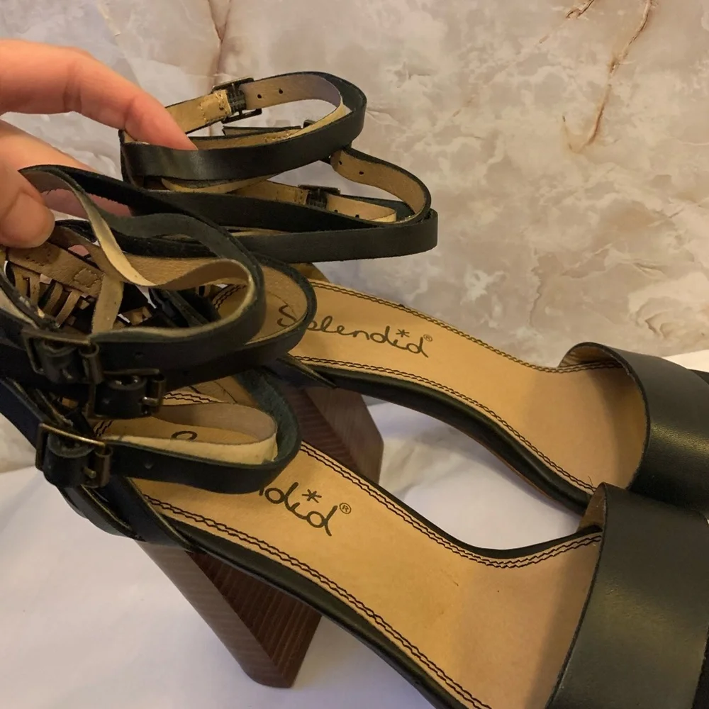Splendid Jena 7.5 leather weave ankle strap heel